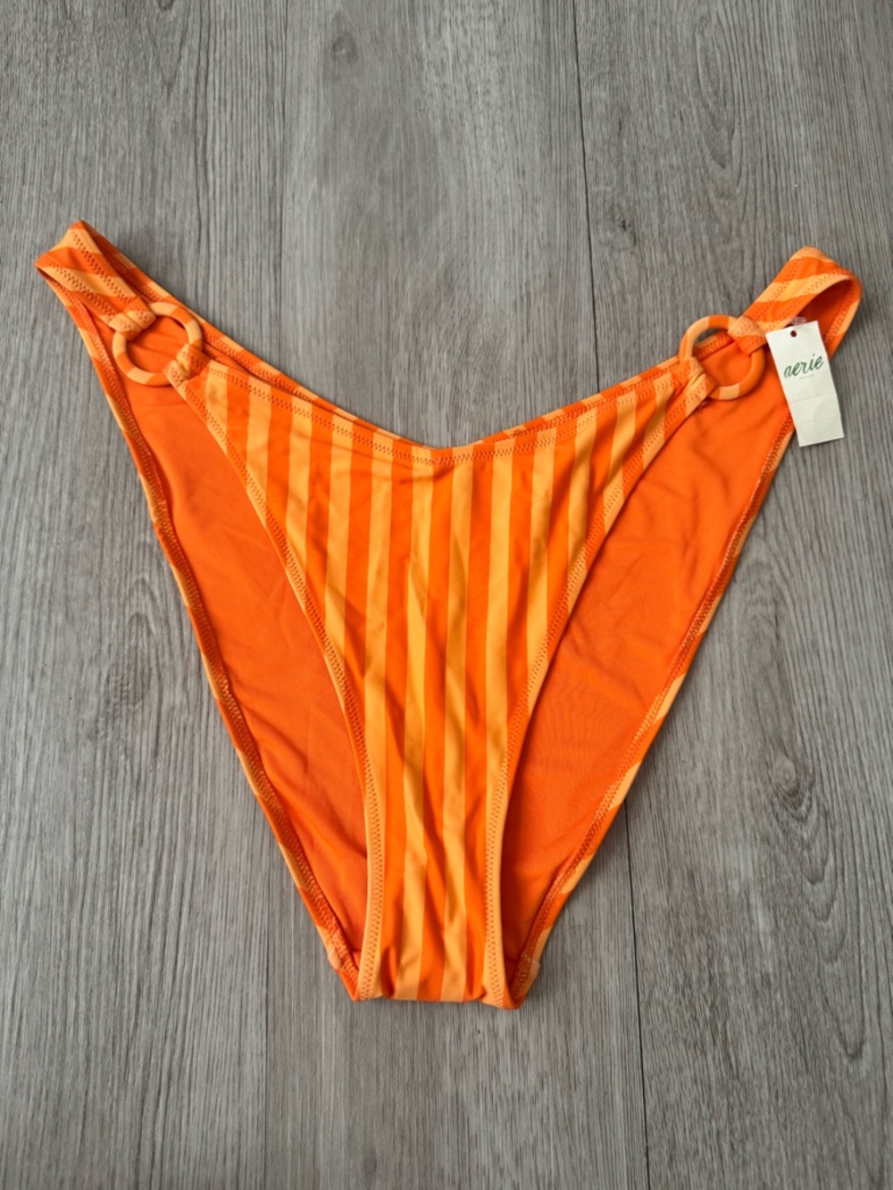 Aerie Women’s Orange Vertical Striped High Cut Bikini Bottoms Size XL NWT